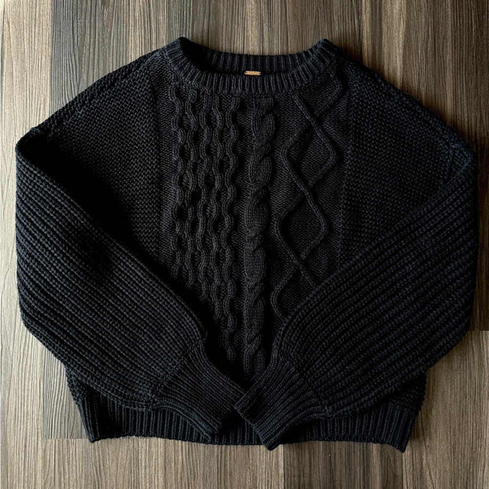 Free People Black Cable Knit Sweater